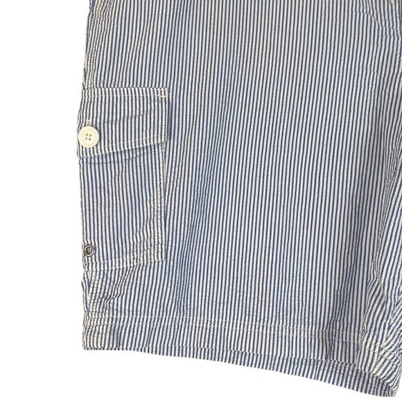 J Crew Seersucker Striped Swimsuit Mens 38 Blue White Retro Vintage Swim Trunks - Picture 2 of 10